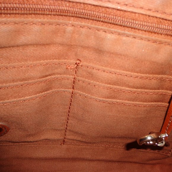 Fossil Leather Crossbody Bag Cognac Zip Closure Pockets Adj./Removable Strap - Picture 8 of 13
